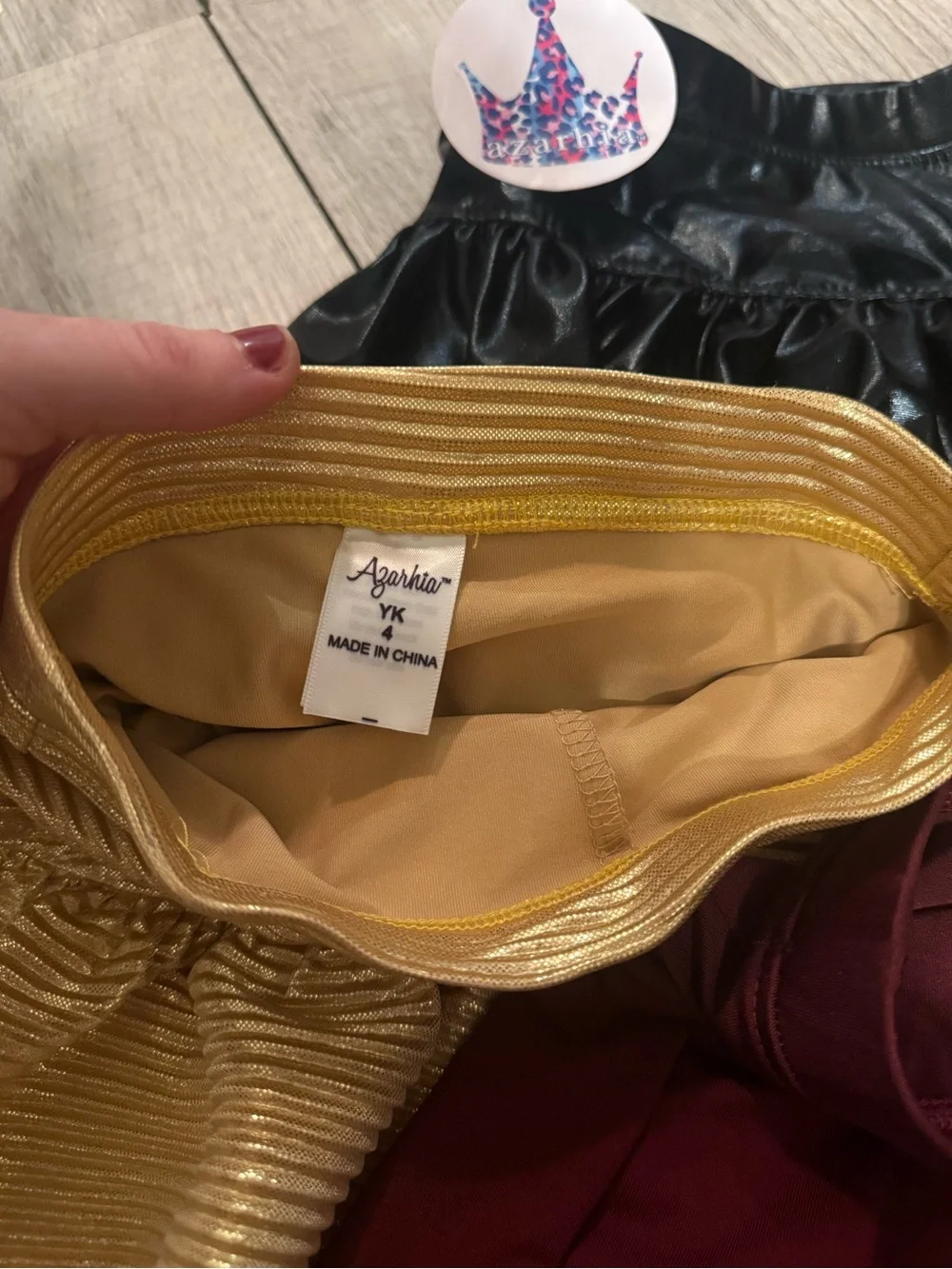 Size 4T Azarhia Skorts Set of 3 Gold, Maroon & Black Metallic